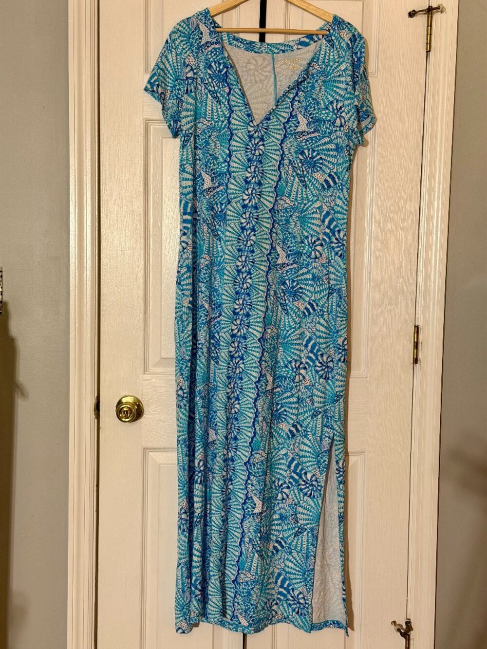 Lilly Pulitzer Sophiletta Short Sleeve Maxi Dress in Amalfi Blue by the Seashor